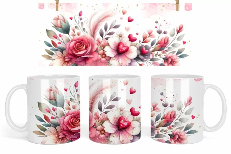 Pink Flowers mug design, Watercolor Floral Coffee Mug