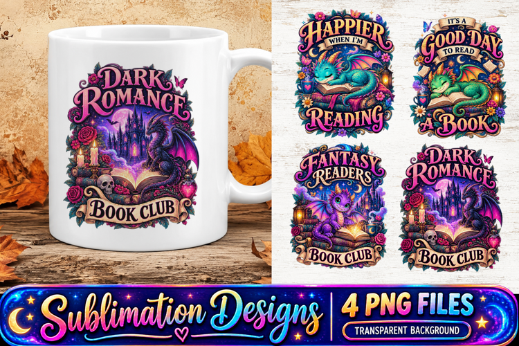 Dark Fantasy Dragon Reading Sublimation PNG