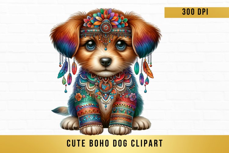 cute watercolor boho dog Clipart, boho dog sublimation example image 1