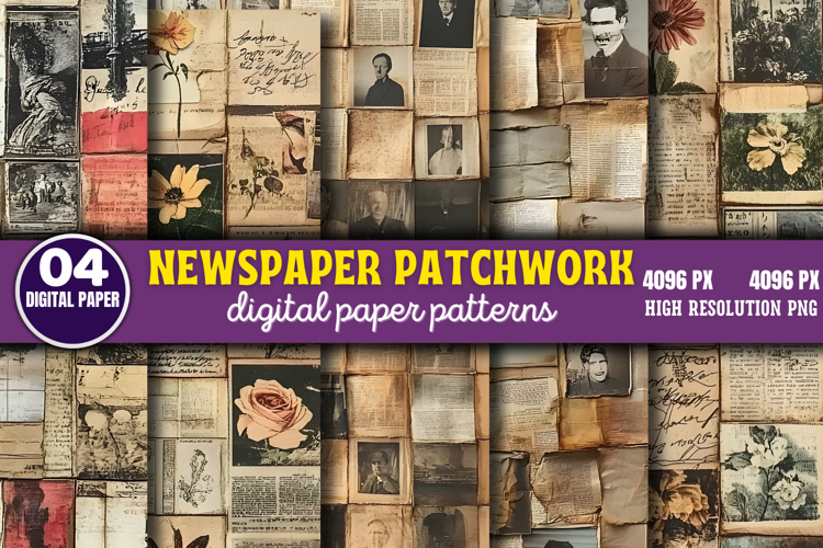 Newspaper Patchwork Collage Junk Journal PNG