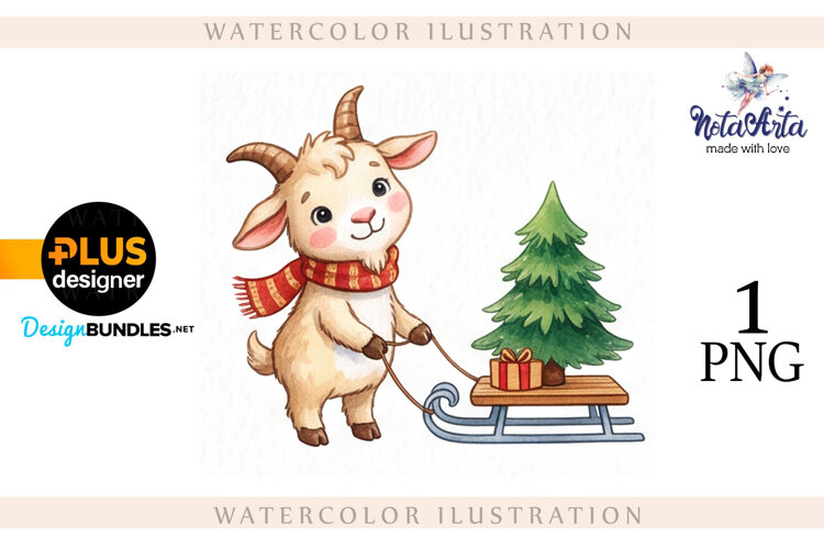 Christmas Goat in Watercolor Style example image 1