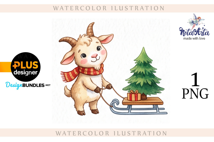 Christmas Goat in Watercolor Style