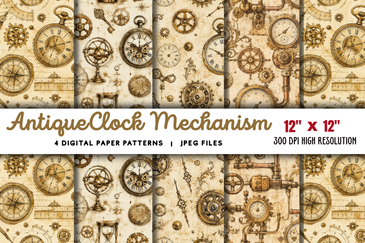 Antique Clock Mechanism Paper JPG