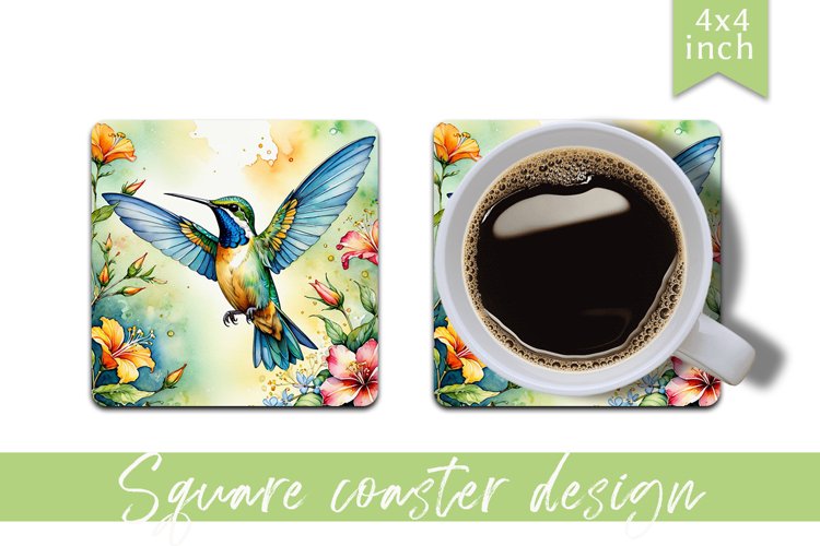 Watercolor hummingbird Square Coaster|sublimation design