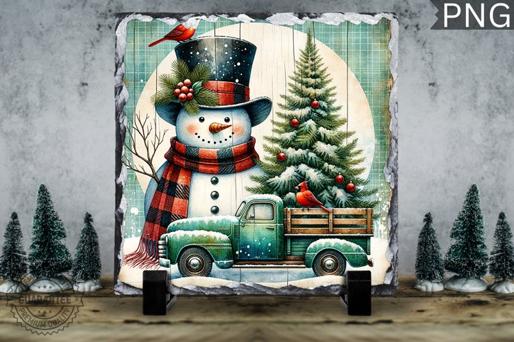 Christmas Snowman, Christmas Square Sublimation Slate Design example image 1