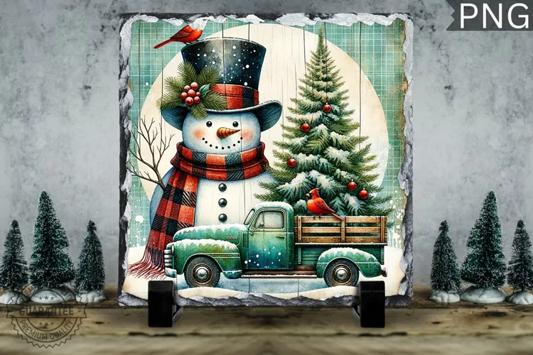 Christmas Snowman, Christmas Square Sublimation Slate Design