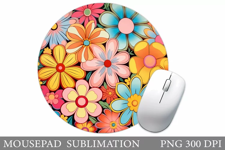 Flowers Mouse Pad Design. Flowers Round Mouse Pad Template