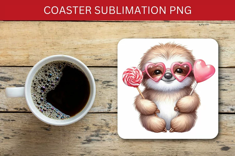 valentine square coaster - sloth