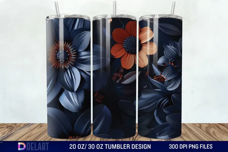 3d Dark floral Tumbler Wrap
