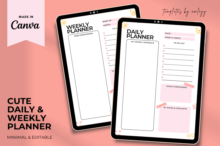 Cute Aesthetic Daily & Weekly Planner Template | Pastel