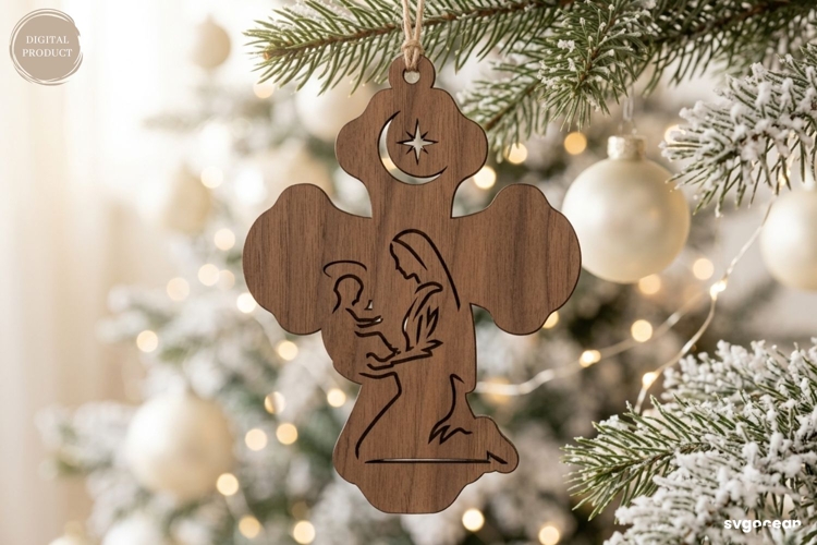 Nativity Cross Ornament Laser Cut | Christmas | SVG