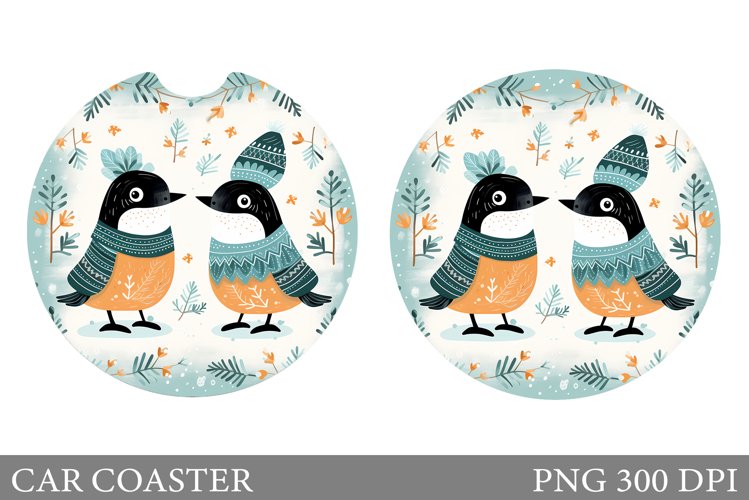 Bird Car Coaster Design. Winter Bird Car Coaster Sublimation