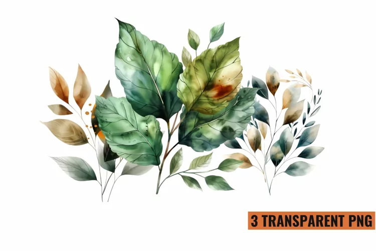 Watercolor Botanical Clipart Sublimation, PNG
