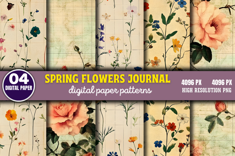 Spring Flowers Journal Digital Paper PNG