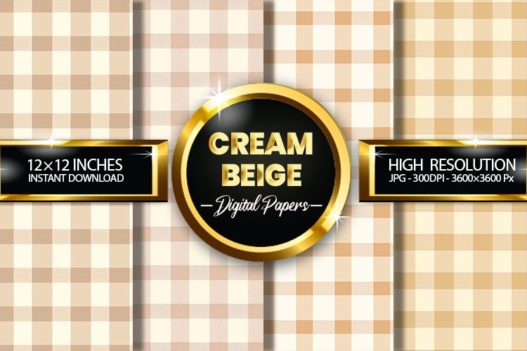 Cream Beige Gingham Digital Papers - 04 Variations (3001241)