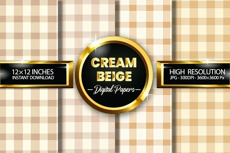 Cream Beige Gingham Digital Papers - 04 Variations