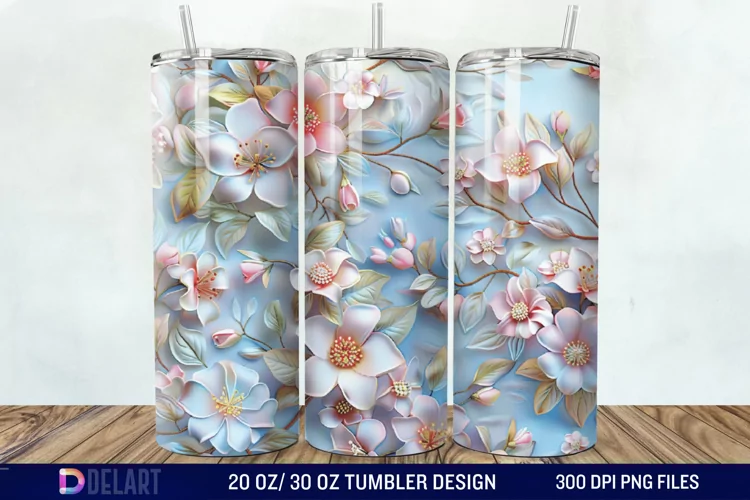 3D Embroidery floral Tumbler Wrap