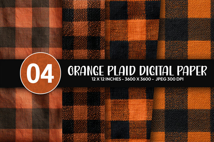 Orange Plaid Digital Paper example image 1