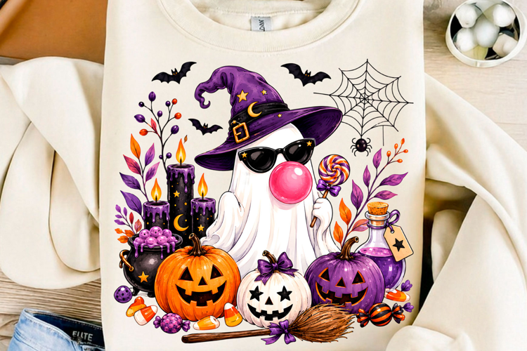 Witch Ghost Halloween PNG Cute Spooky Pumpkin Sublimation