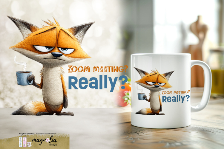 quirky watercolor fox, Coffee mug wrap sublimation