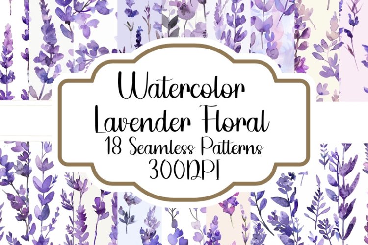 Lavender Watercolor Floral Seamless Patterns, Shabby Chic Seamless Texture, Flower Seamless Backgrounds, Floral Backgrounds, 300DPI