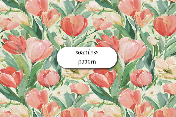 Pink Tulip Watercolor Seamless Pattern Digital Paper Set