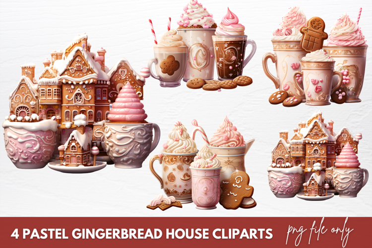 Pastel Gingerbread House Clipart Sublimation
