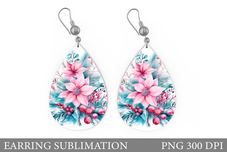 Poinsettia Earring Sublimation. Christmas Flowers Earring