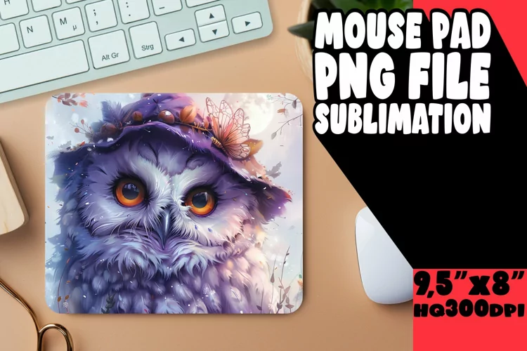 Watercolor Spring Owl Mouse Pad Sublimation