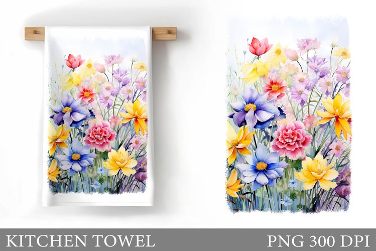 Flowers Kitchen Towel. Wildflowers Kitchen Towel Sublimation example image 1