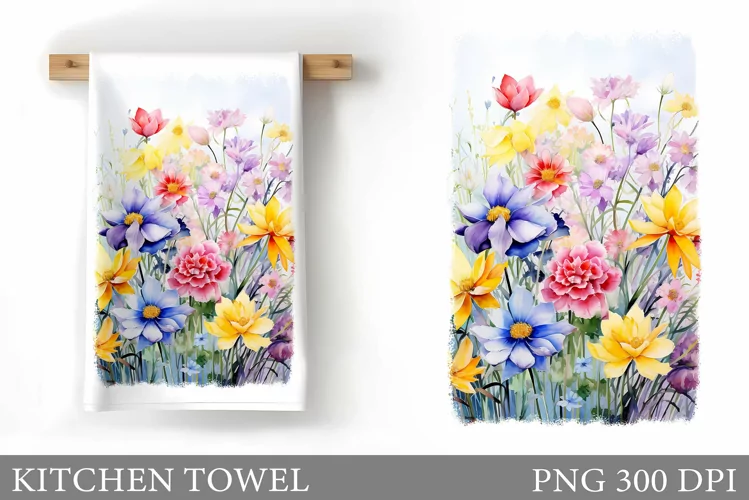 Flowers Kitchen Towel. Wildflowers Kitchen Towel Sublimation