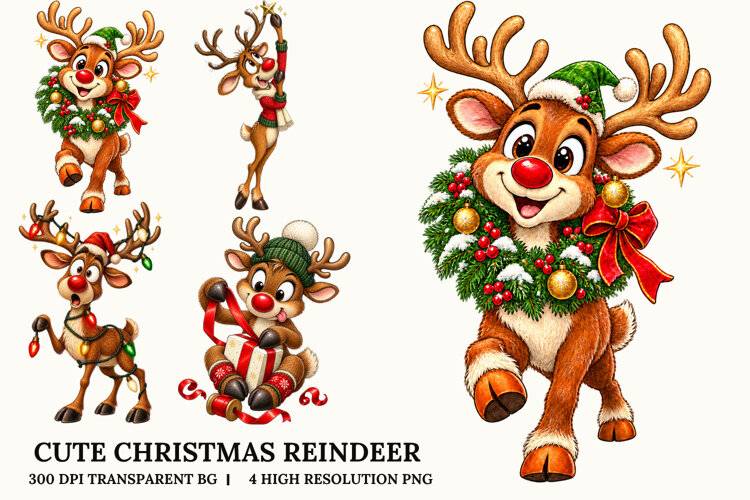 Cute Christmas Reindeer PNG example image 1