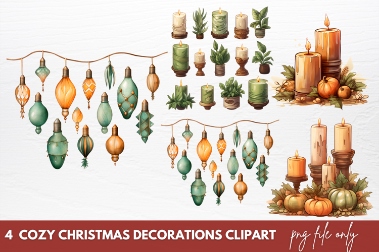 Cozy Christmas Decorations Clipart Sublimation