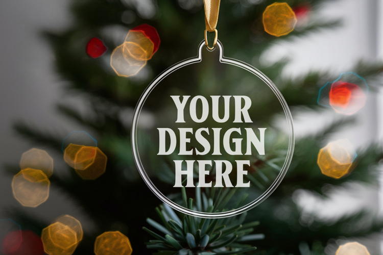 Acrylic Christmas Ornament Mockups | Clear Round Holiday