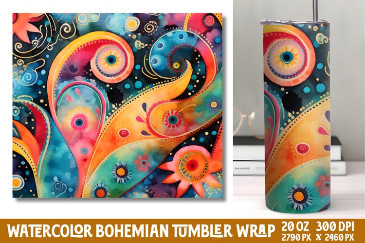 Seamless Watercolor Bohemian Tumbler Wrap