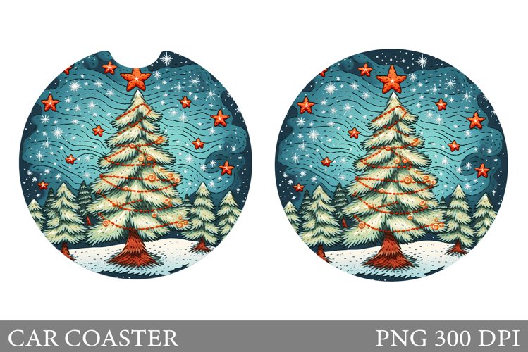 Christmas Tree Car Coaster. Christmas Coaster Sublimation
