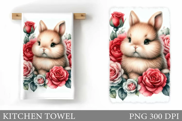 Cute Bunny Kitchen Towel. Roses Kitchen Towel Sublimation