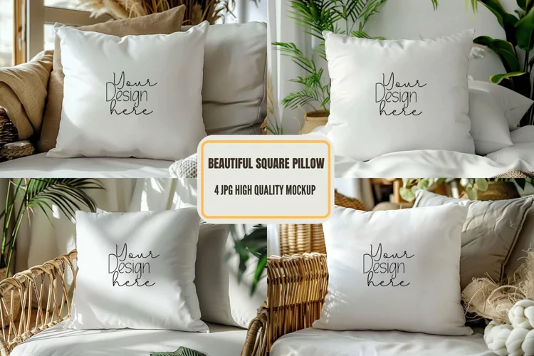 Pillow Mockup, White Square Pillow Mockup, Lay Flat Pillow