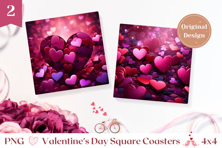 Valentines Square Coasters, 3D Heart Coaster Sublimation