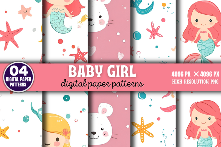 Baby Girl Pattern Digital Paper Background PNG