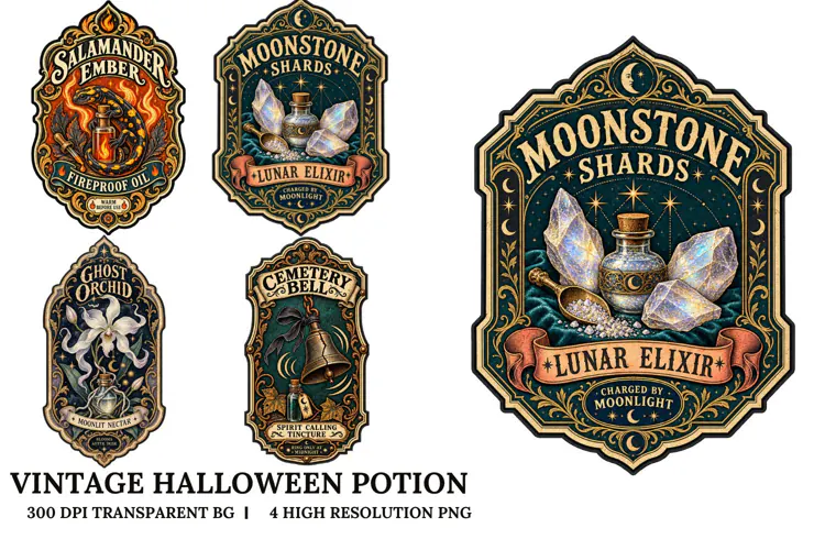 Vintage Halloween Potion PNG Gothic Apothecary Sublimation
