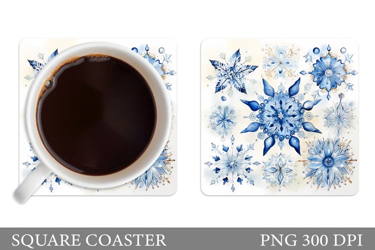 Snowflakes Coaster Design. Watercolor Snowflakes Coaster