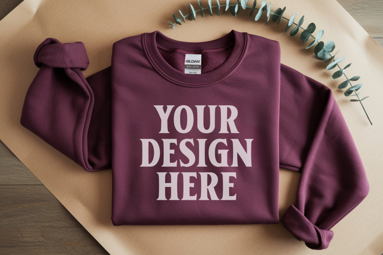 Antique Cherry Gildan 18000 Folded Flat Lay Mockups