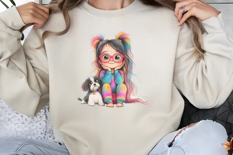 Colorful Girl Dog Clipart PNG