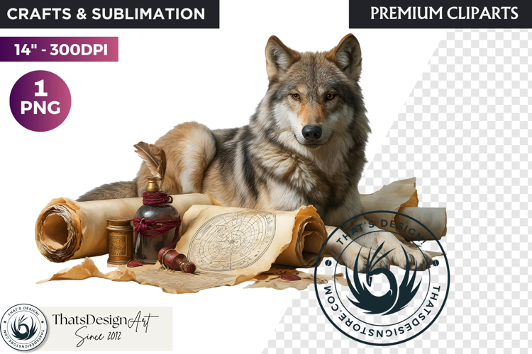 Watercolor Mystic Wolf Fantasy Clipart animal PNG Graphics