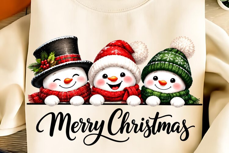 Merry Christmas PNG, Christmas Snowman Sublimation, Snowman example image 1