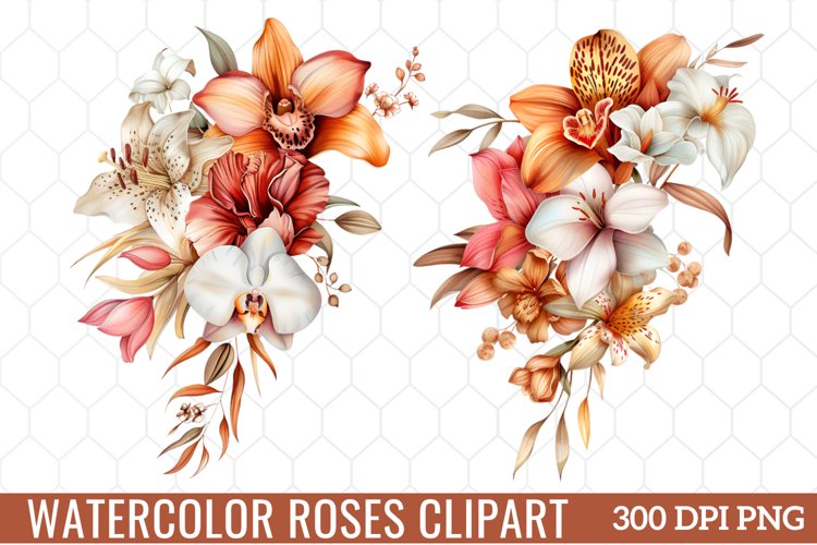 Watercolor Roses Clipart Bouquets, Watercolor Clipart