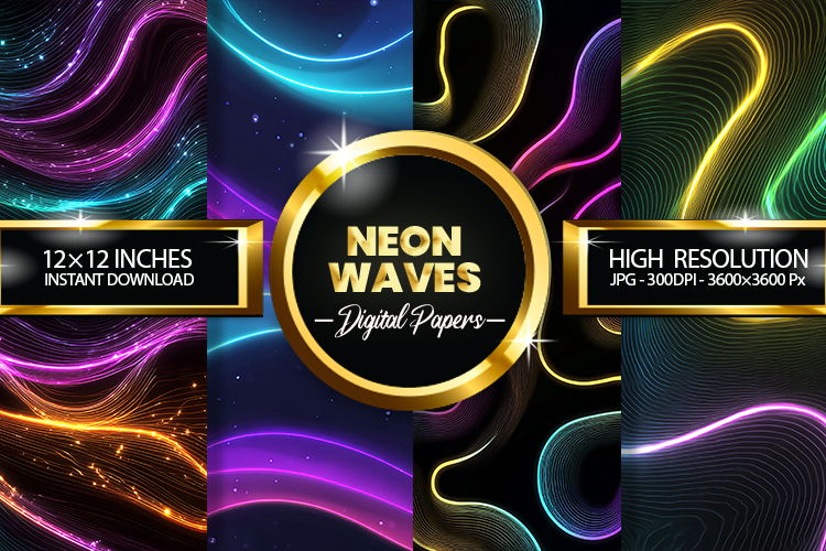 Neon Waves Digital Papers - 04 variations