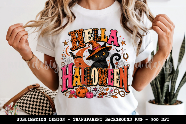 Hella Halloween PNG, Western Black Cat Witch Sublimation