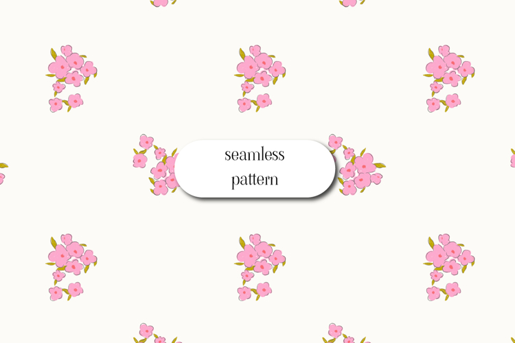 Minimal Seamless Pink Floral Pattern on Cream Background